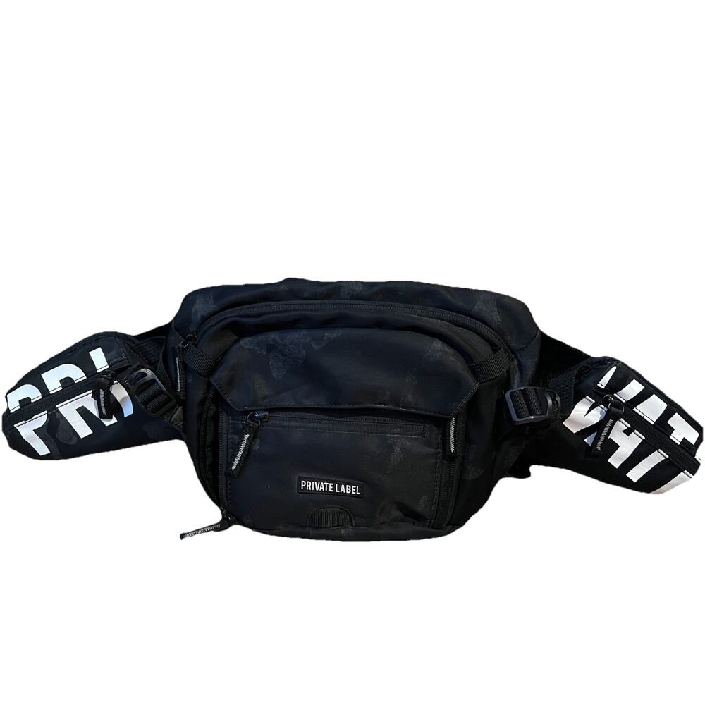 PRIVATE LABEL WAIST SLING BELT BAG BLACK/GRAY CAMO OVERSIZED